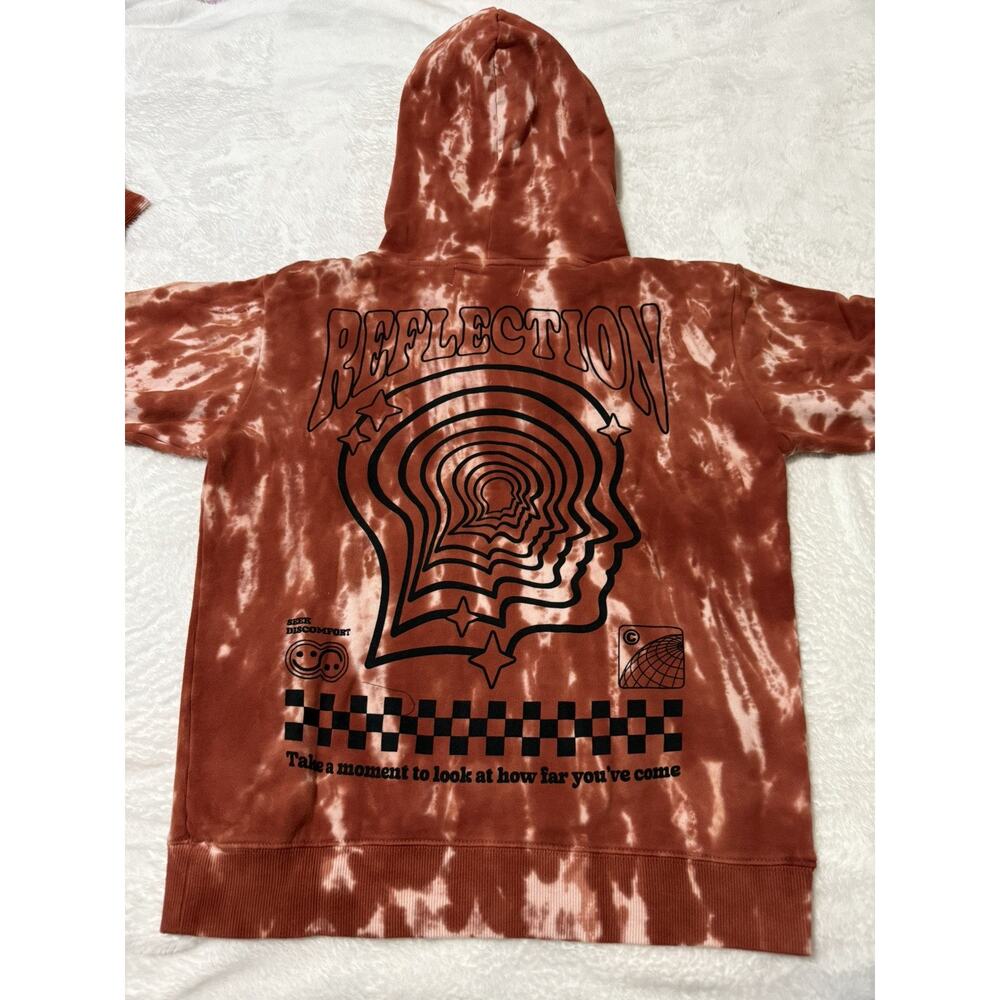 Seek Discomfort Hoodie Unisex Rust Tie Dye Graphic Reflection Size XS